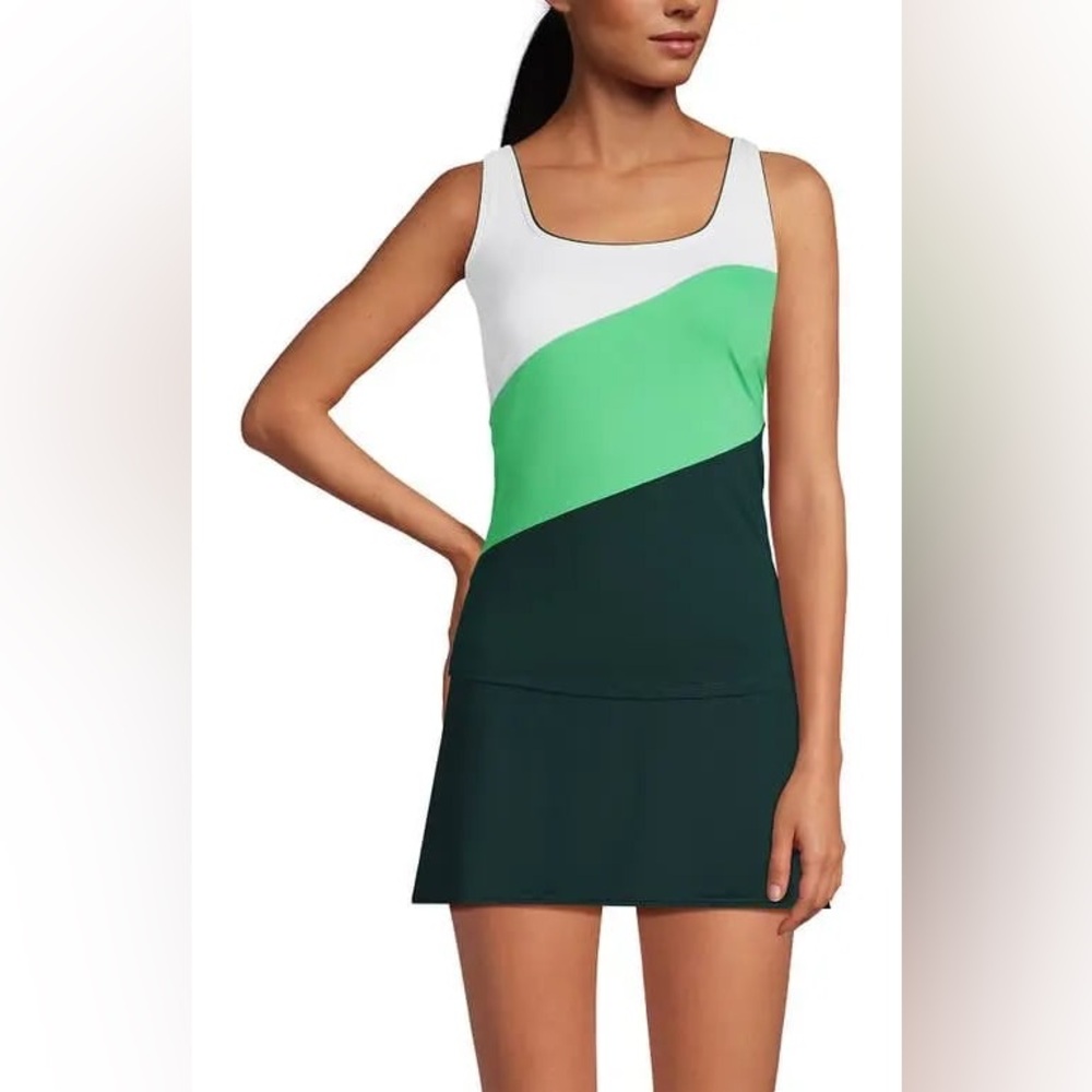 LAND END D-Cup Square Neck Tankini Top - Deep Balsam/Wintergreen 18W